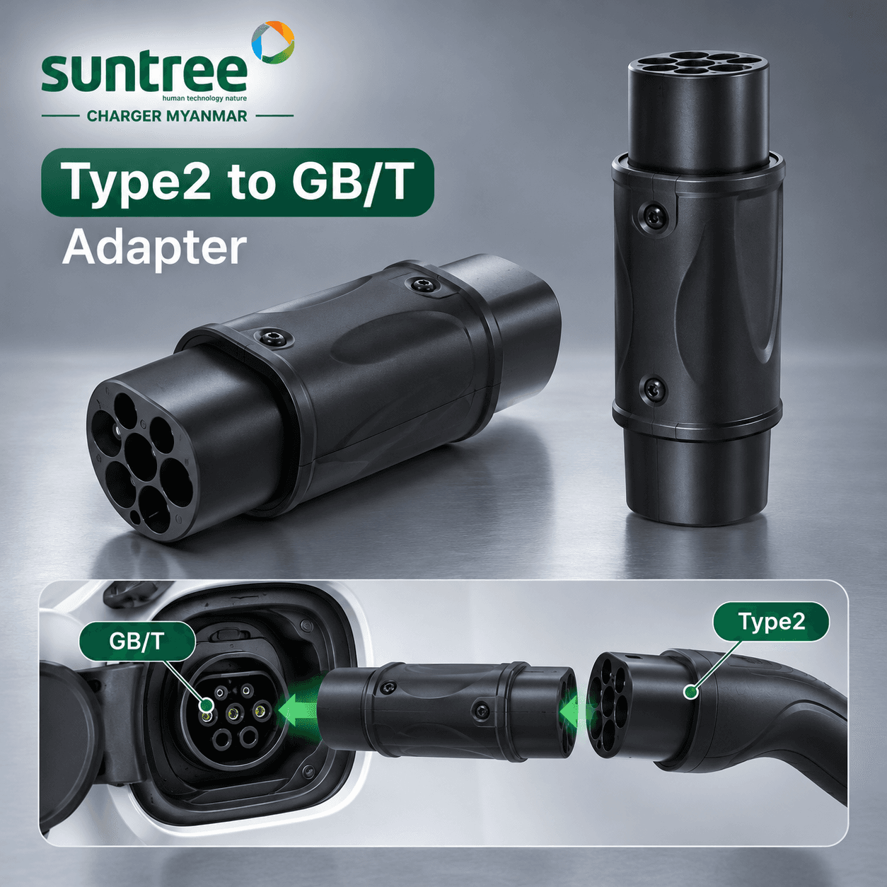 Type 2 to GB/T EV charging adapter