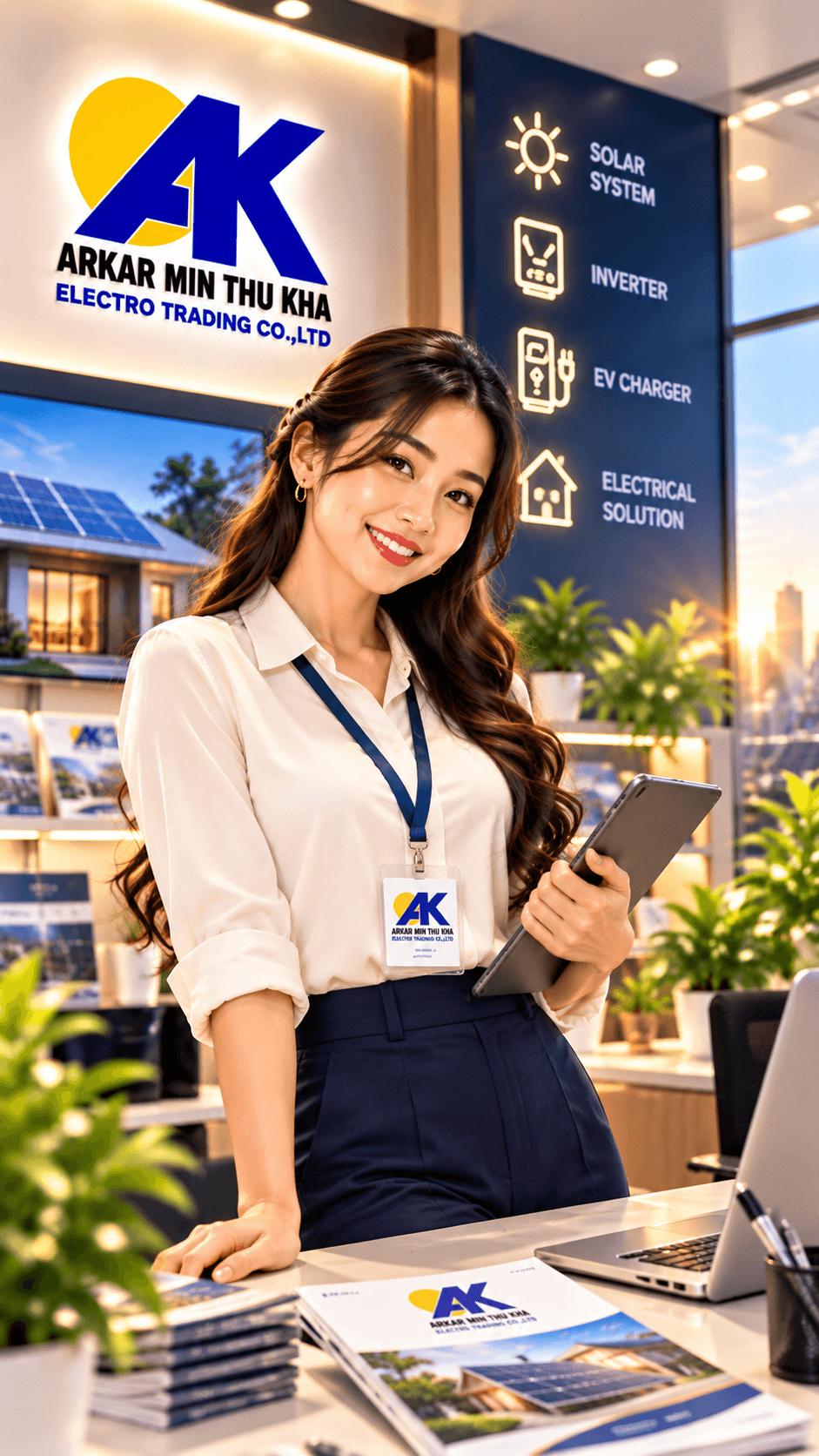 Arkar Min Thu Kha team member at the company showroom